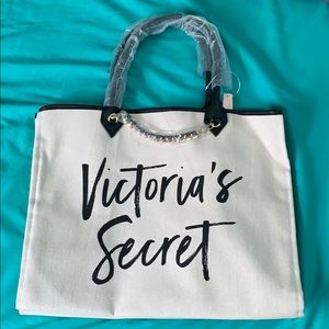 Victoria’s Secret Cream/Black Canvas Tote